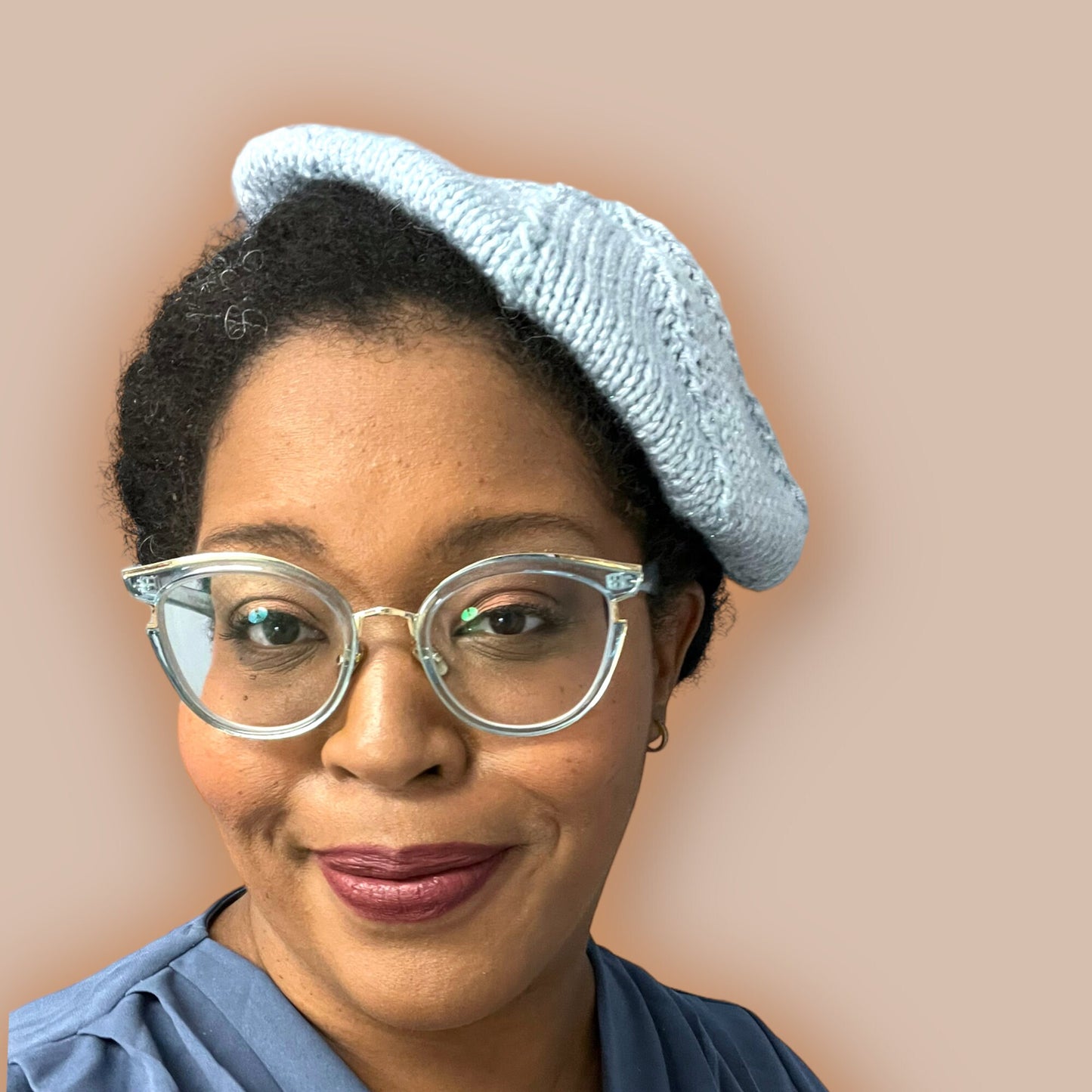 Hand Knit Beret | Sparkly Beret | Light Blue Knitted Beret | Handmade | Free Shipping