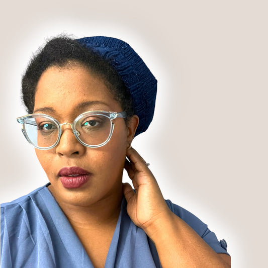 Hand Knit Beret | Sparkly Blue Beret | Blue Knitted Beret | Handmade | Free Shipping