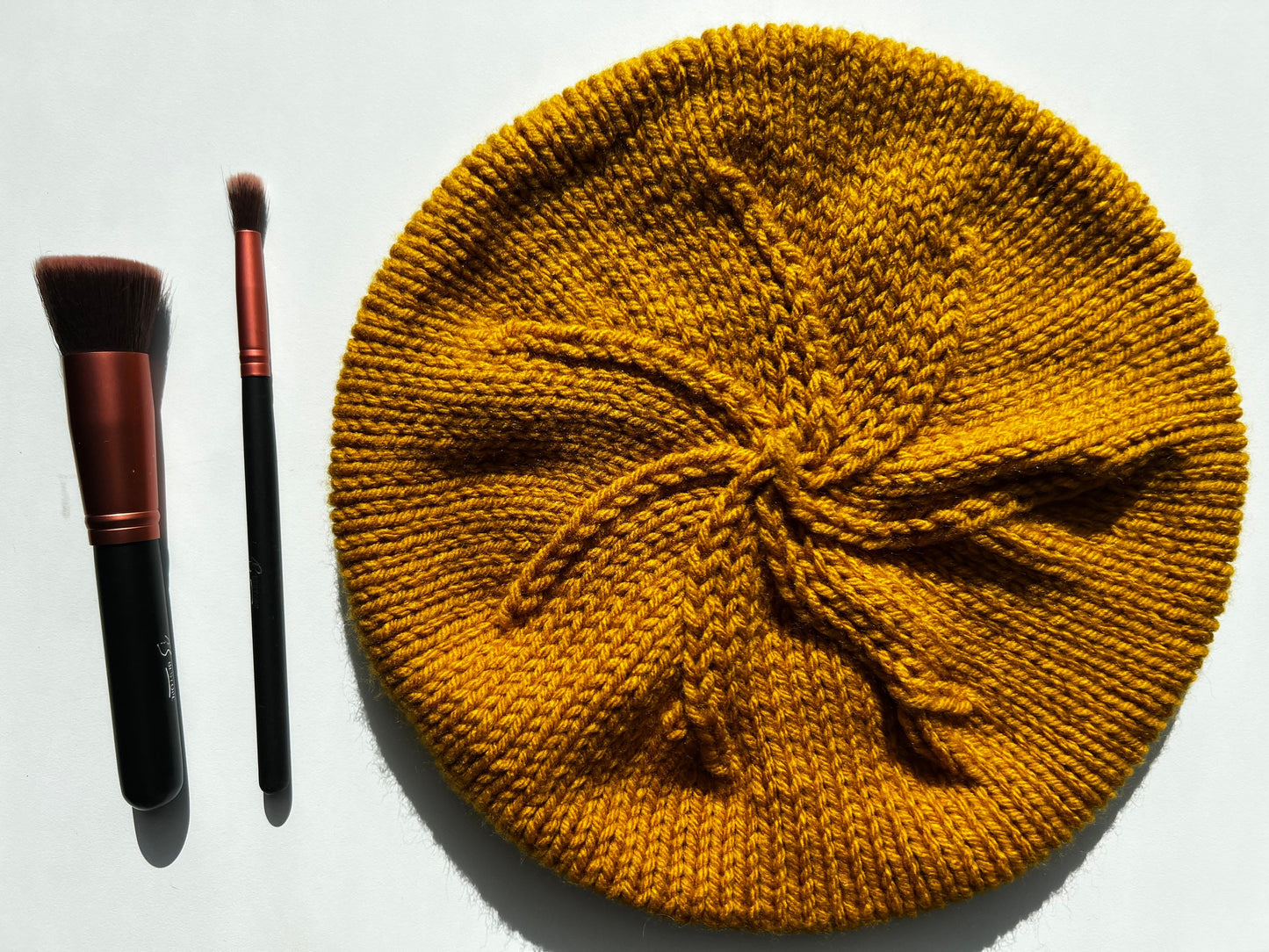 Hand Knit Beret / Mustard Yellow / knitted beret / handmade / Free Shipping