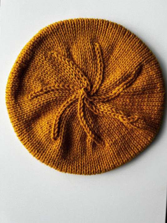 Hand Knit Beret / Mustard Yellow / knitted beret / handmade / Free Shipping