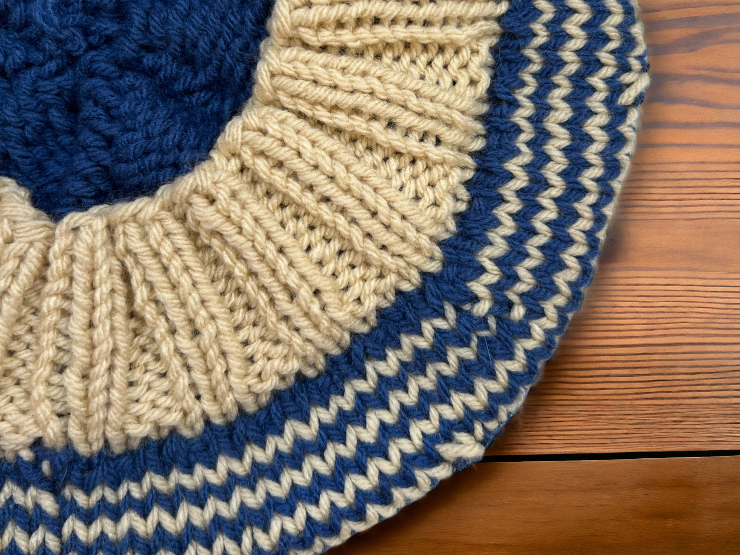 Blue and Cream Hand Knit Beret | Sailor Style Beanie | Chunky Knit Hat | Free Shipping