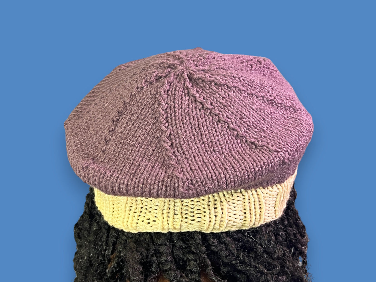 Purple and Cream Hand Knit Beret - Cozy Accessory with Free Shipping