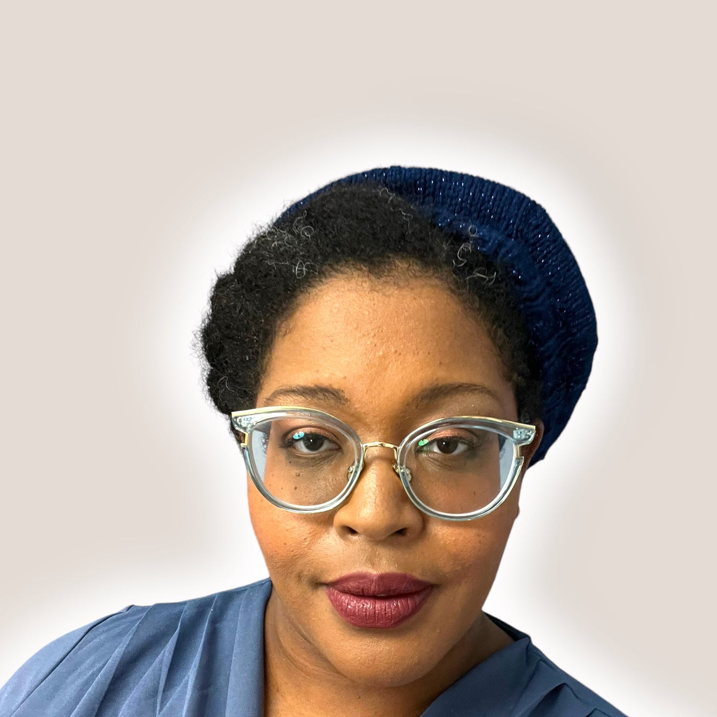 Hand Knit Beret | Sparkly Blue Beret | Blue Knitted Beret | Handmade | Free Shipping