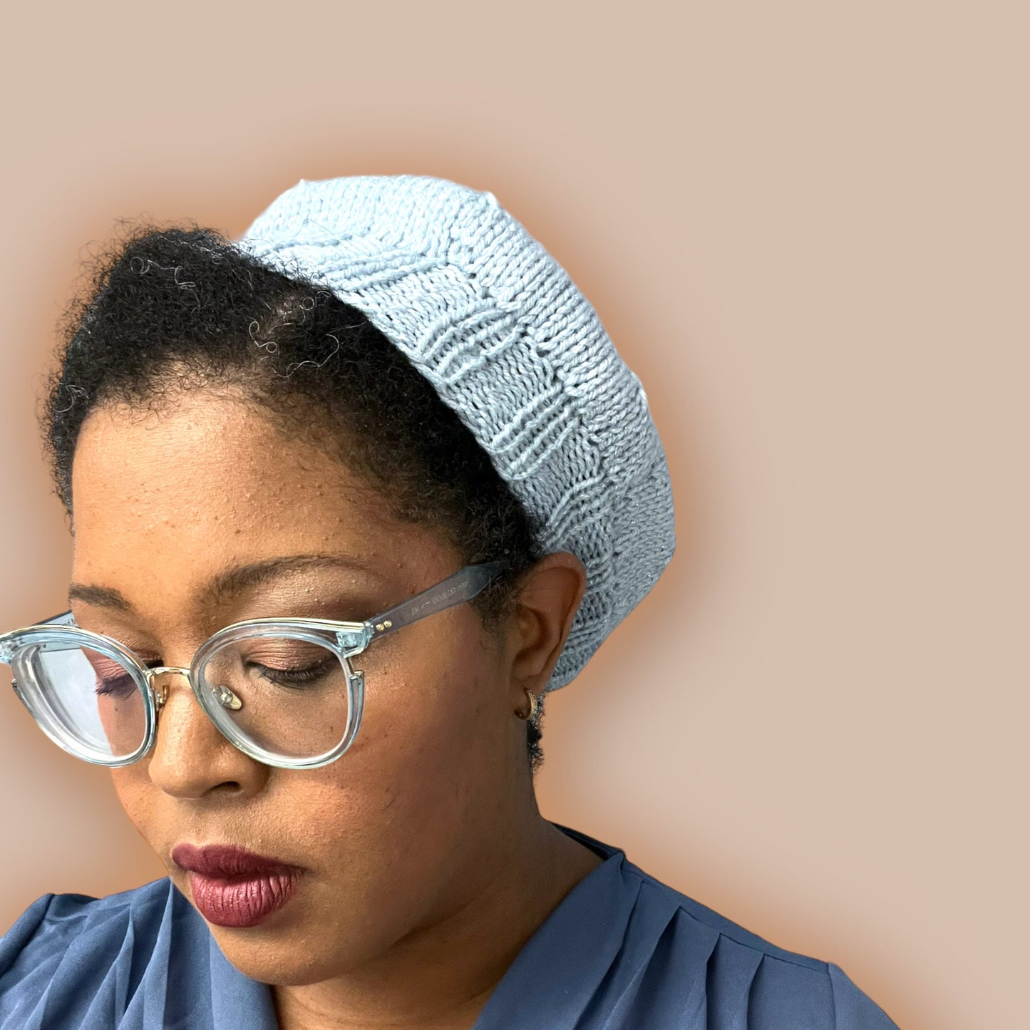 Hand Knit Beret | Sparkly Beret | Light Blue Knitted Beret | Handmade | Free Shipping