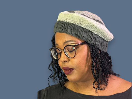 Hand Knit Beret | Gray Scale Beret | Monochrome Knitted Beret | Handmade | Free Shipping