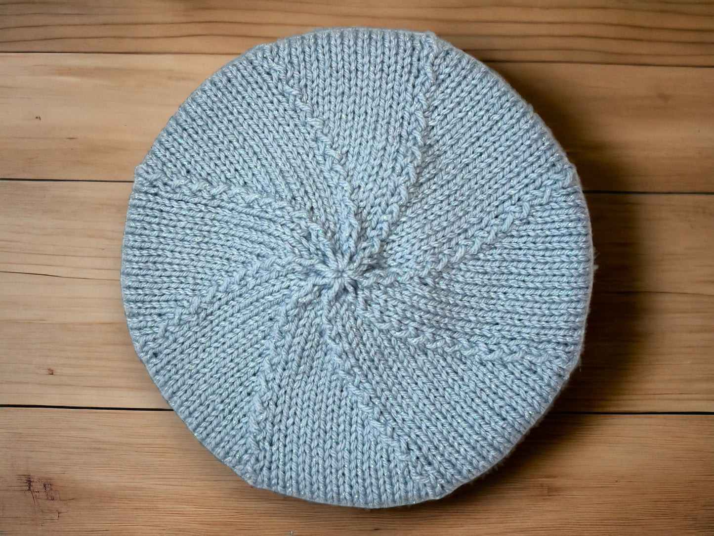 Hand Knit Beret | Sparkly Beret | Light Blue Knitted Beret | Handmade | Free Shipping