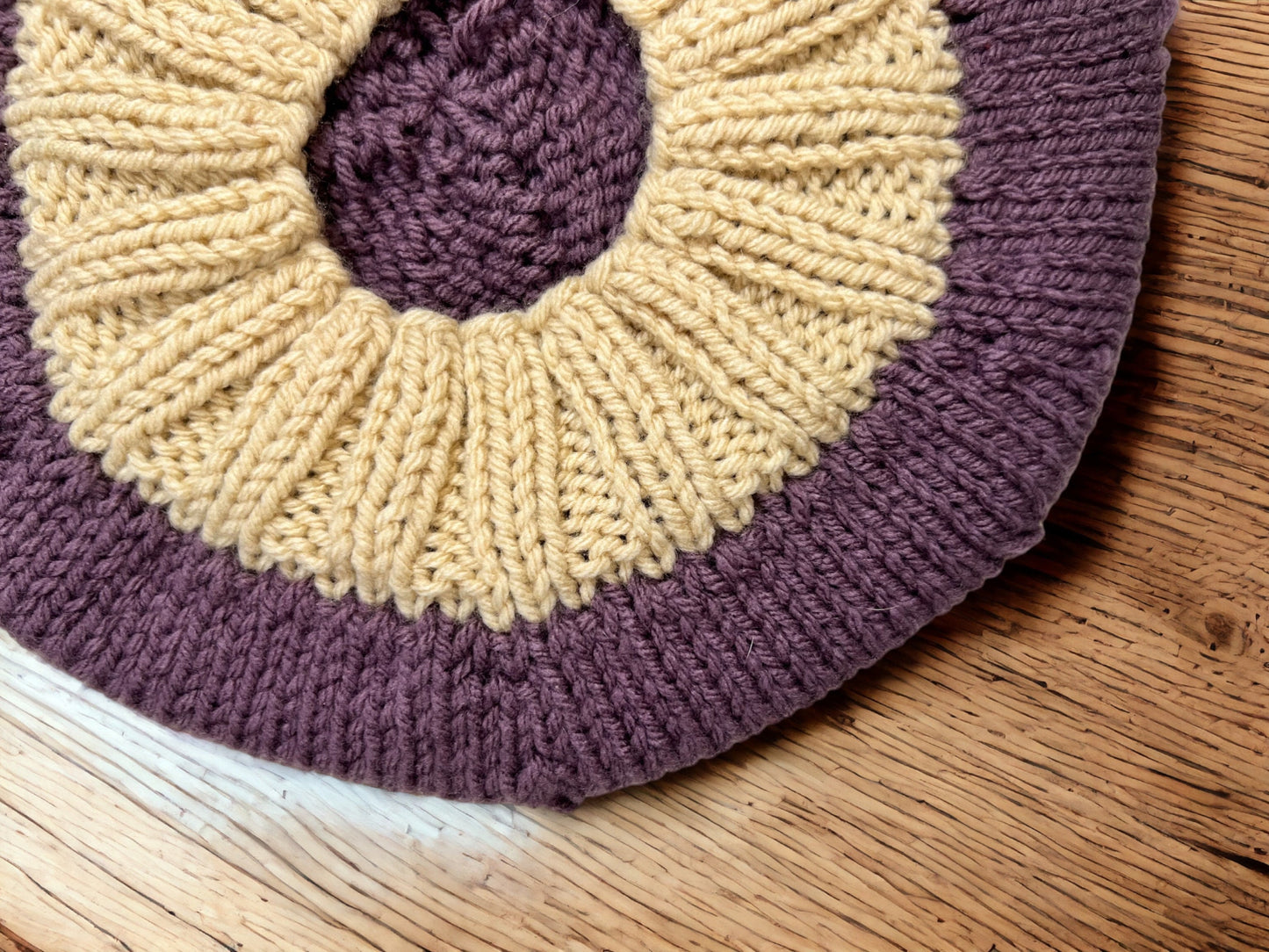 Purple and Cream Hand Knit Beret - Cozy Accessory with Free Shipping