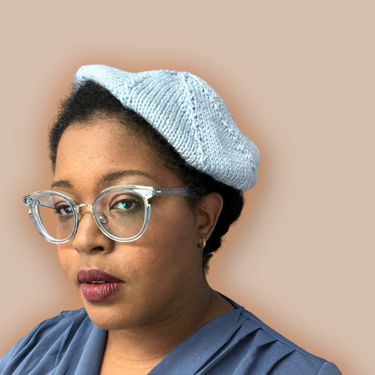 Hand Knit Beret | Sparkly Beret | Light Blue Knitted Beret | Handmade | Free Shipping
