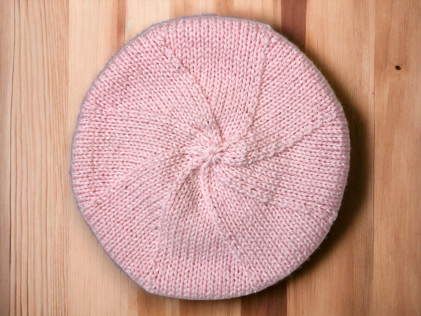 Hand Knit Beret | Sparkly Pink Beret | Pink Knitted Beret | Handmade | Free Shipping