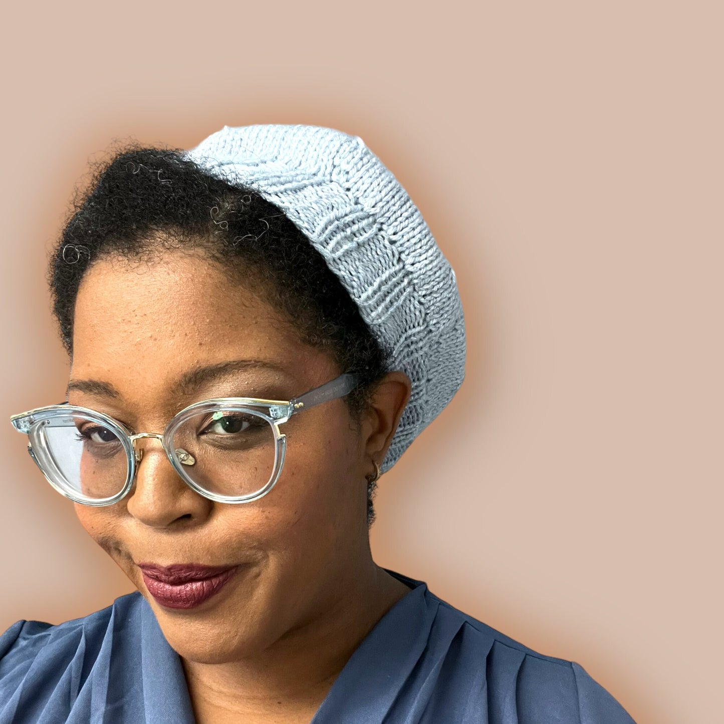 Hand Knit Beret | Sparkly Beret | Light Blue Knitted Beret | Handmade | Free Shipping