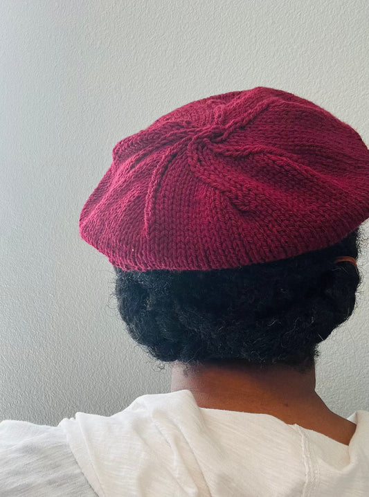 Hand Knit Beret / Burgundy / knitted beret / handmade / Free Shipping