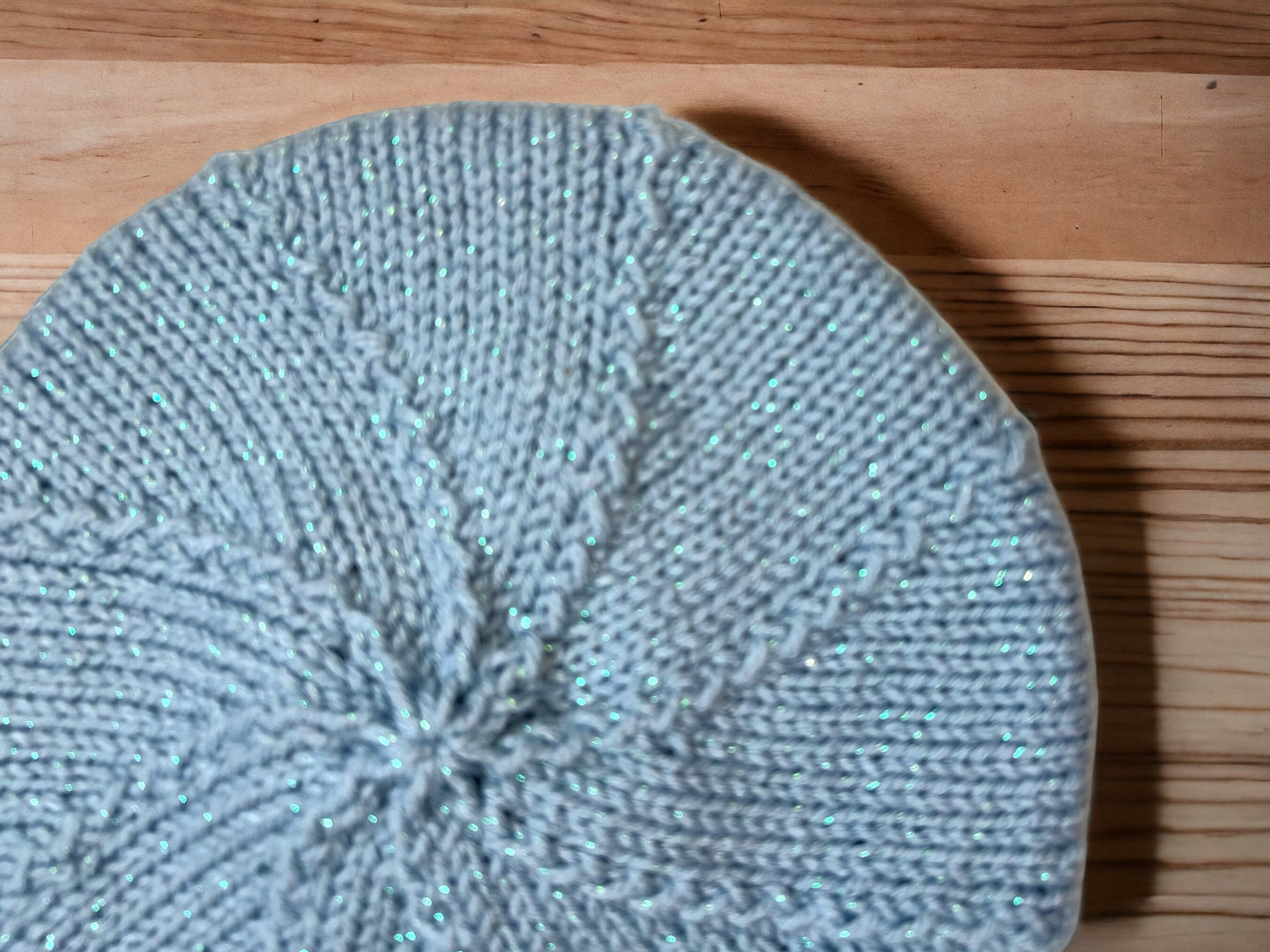 Hand Knit Beret | Sparkly Beret | Light Blue Knitted Beret | Handmade | Free Shipping