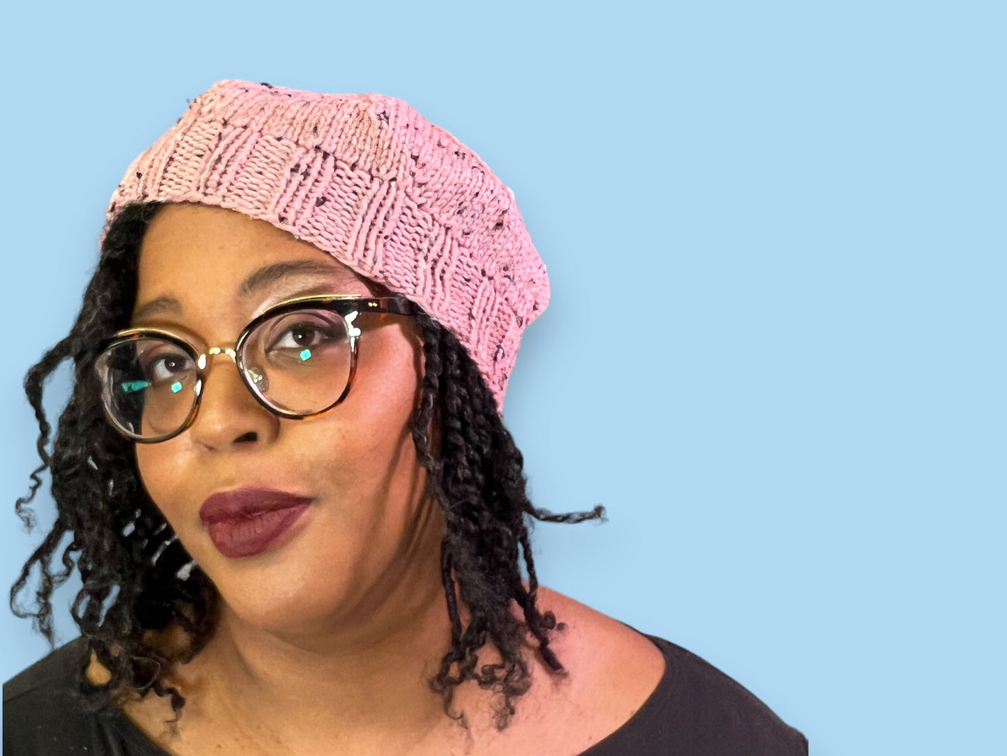 Pink Tweed Hand Knit Beret | Cozy Winter Hat | Women's Knitted Tam | Free Shipping
