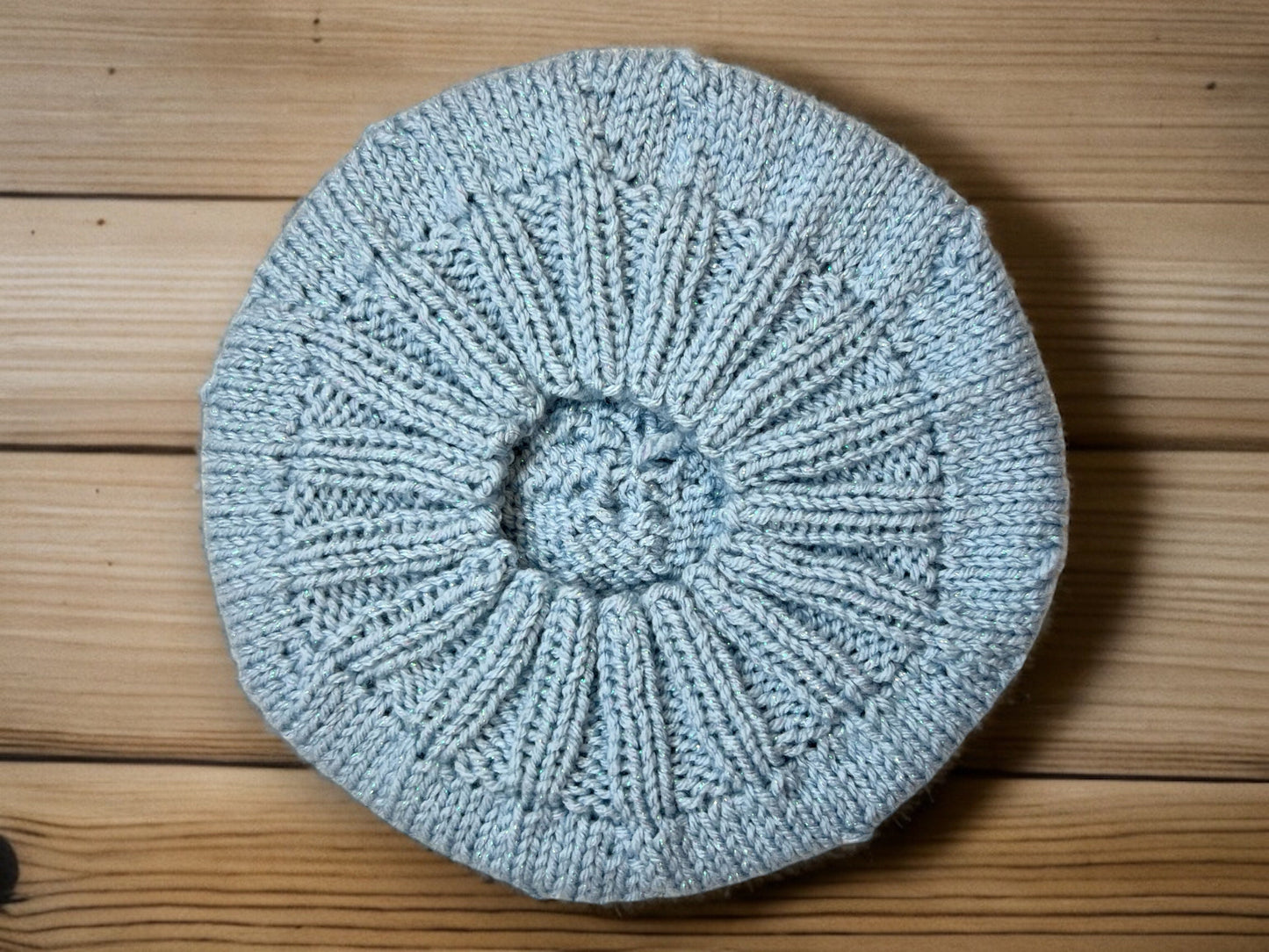 Hand Knit Beret | Sparkly Beret | Light Blue Knitted Beret | Handmade | Free Shipping