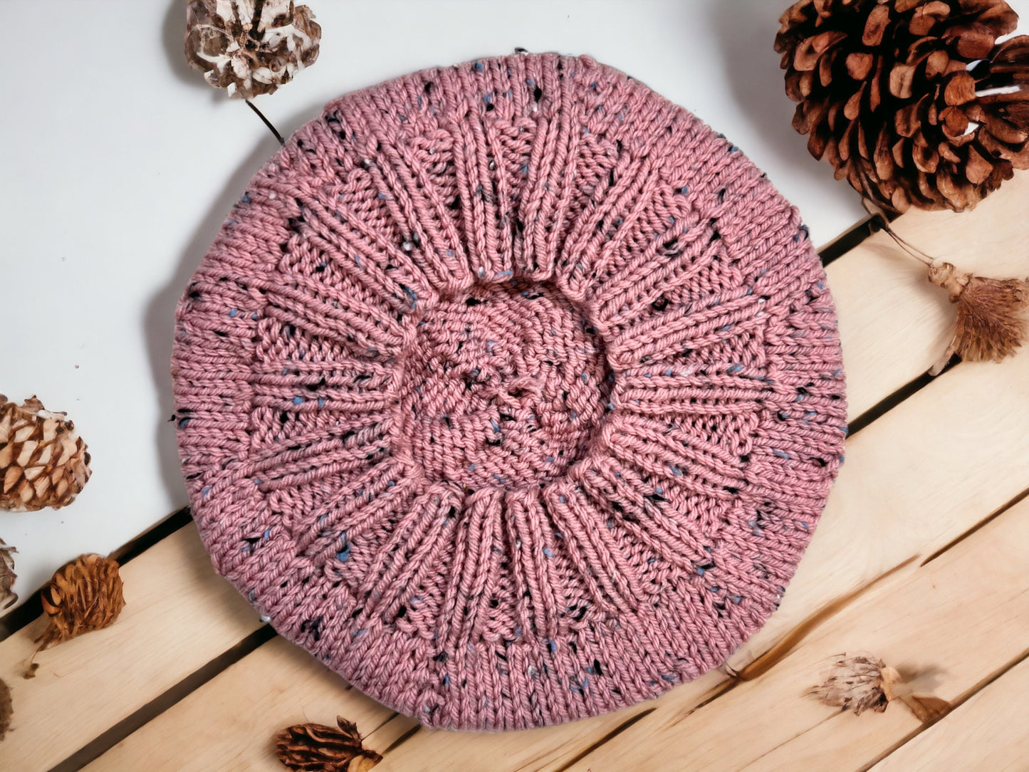 Pink Tweed Hand Knit Beret | Cozy Winter Hat | Women's Knitted Tam | Free Shipping
