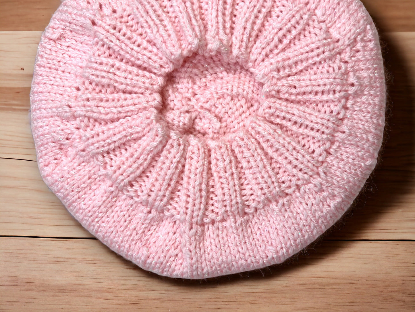 Hand Knit Beret | Sparkly Pink Beret | Pink Knitted Beret | Handmade | Free Shipping
