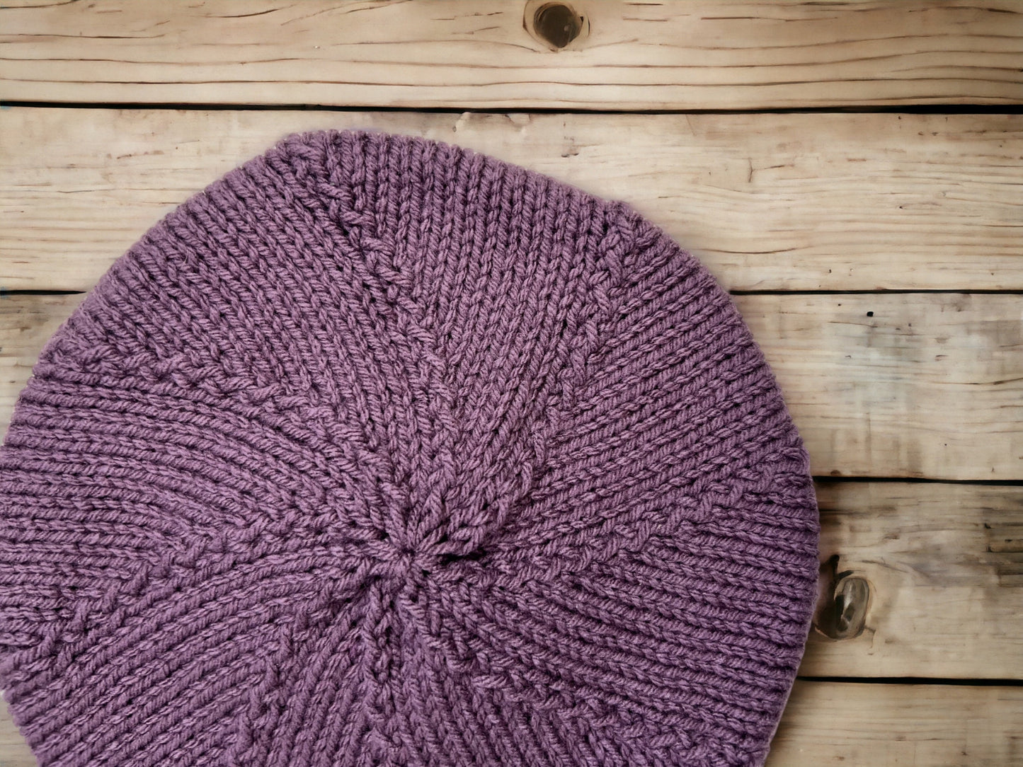 Purple and Cream Hand Knit Beret - Cozy Accessory with Free Shipping