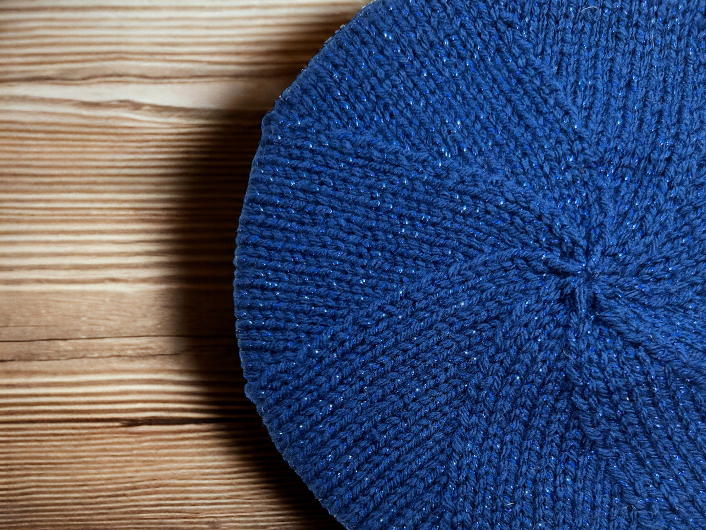 Hand Knit Beret | Sparkly Blue Beret | Blue Knitted Beret | Handmade | Free Shipping