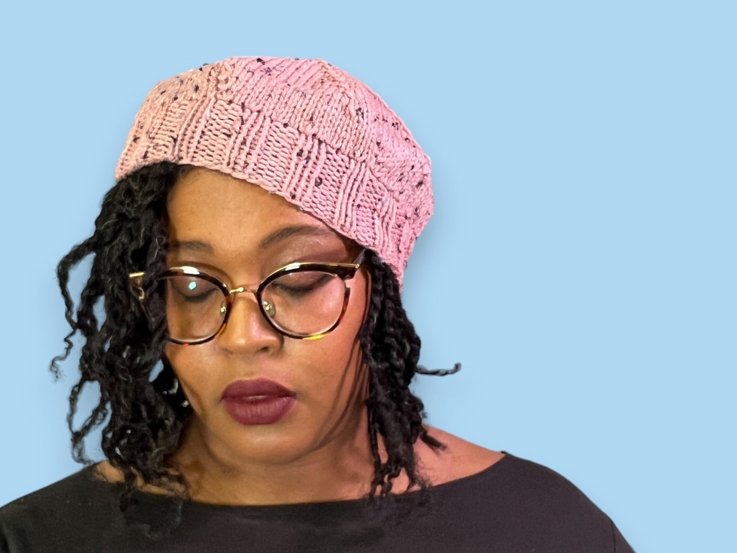 Pink Tweed Hand Knit Beret | Cozy Winter Hat | Women's Knitted Tam | Free Shipping