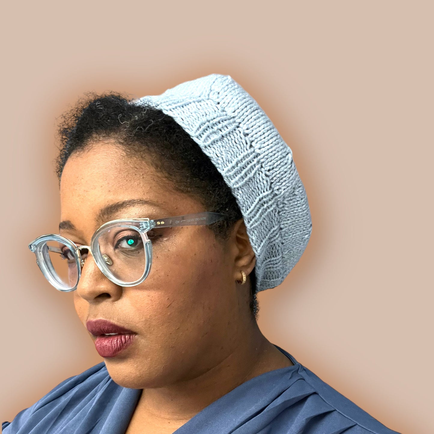 Hand Knit Beret | Sparkly Beret | Light Blue Knitted Beret | Handmade | Free Shipping