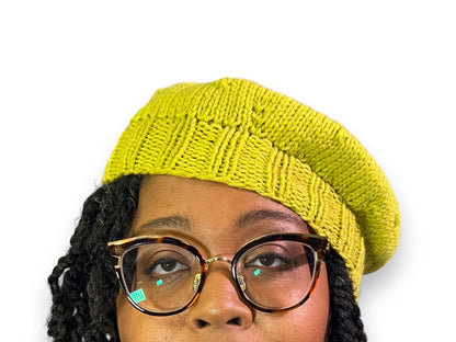 Hand Knit Beret | Lime Green Beret |  Cozy French hat | Handmade | Free Shipping