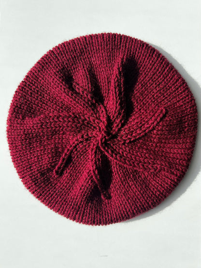 Hand Knit Beret / Burgundy / knitted beret / handmade / Free Shipping