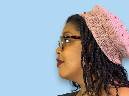 Pink Tweed Hand Knit Beret | Cozy Winter Hat | Women's Knitted Tam | Free Shipping