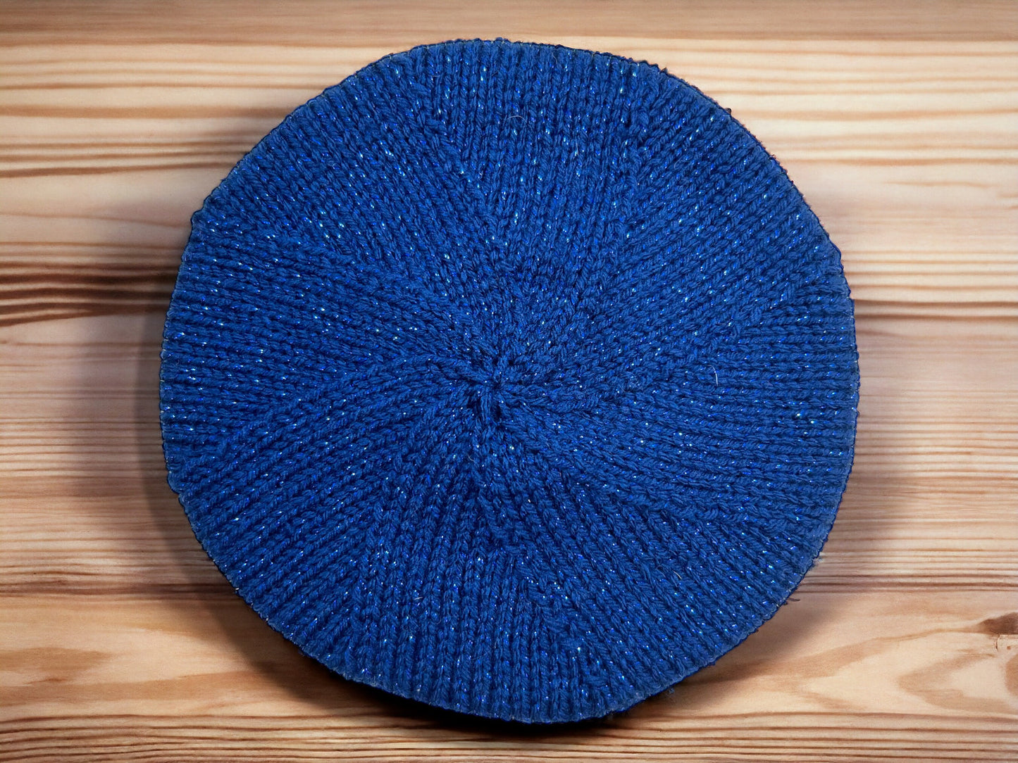 Hand Knit Beret | Sparkly Blue Beret | Blue Knitted Beret | Handmade | Free Shipping