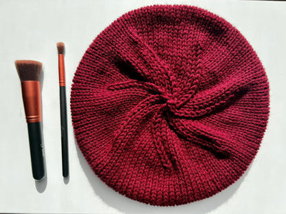 Hand Knit Beret / Burgundy / knitted beret / handmade / Free Shipping