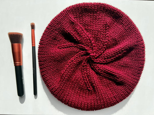 Hand Knit Beret / Burgundy / knitted beret / handmade / Free Shipping