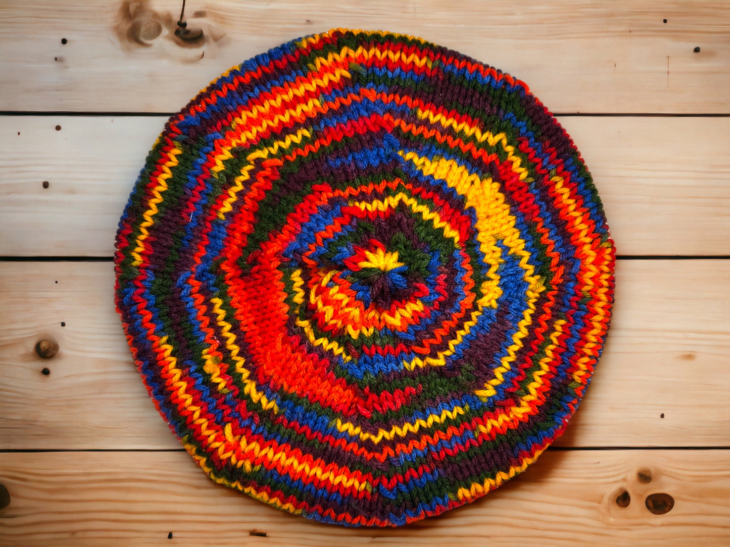 Hand Knit Beret | 90s Throwback Beret | Multi-Color Knitted Beret | Handmade | Free Shipping