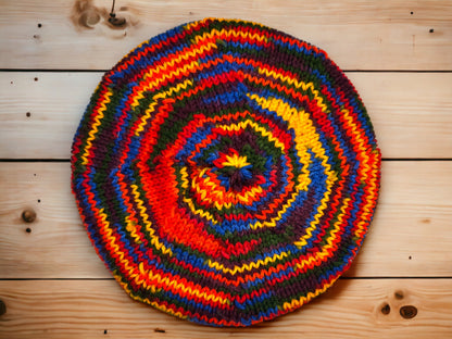 Hand Knit Beret | 90s Throwback Beret | Multi-Color Knitted Beret | Handmade | Free Shipping