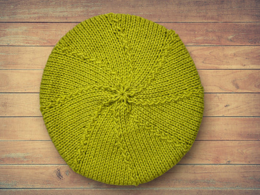 Hand Knit Beret | Lime Green Beret |  Cozy French hat | Handmade | Free Shipping