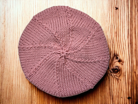 Pink and Gray Hand Knit Beret - Cozy Accessory with Free Shipping