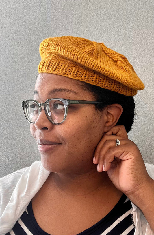 Hand Knit Beret / Mustard Yellow / knitted beret / handmade / Free Shipping