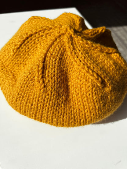 Hand Knit Beret / Mustard Yellow / knitted beret / handmade / Free Shipping