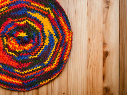 Hand Knit Beret | 90s Throwback Beret | Multi-Color Knitted Beret | Handmade | Free Shipping