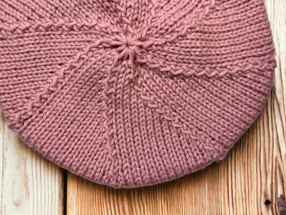 Pink and Gray Hand Knit Beret - Cozy Accessory with Free Shipping