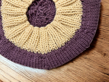 Purple and Cream Hand Knit Beret - Cozy Accessory with Free Shipping