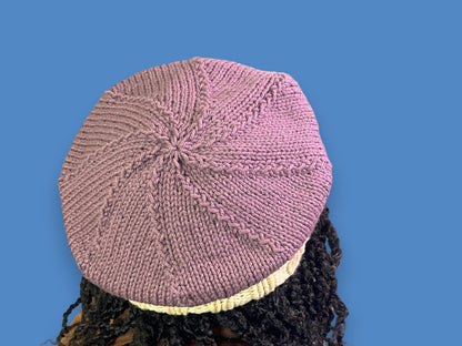 Purple and Cream Hand Knit Beret - Cozy Accessory with Free Shipping