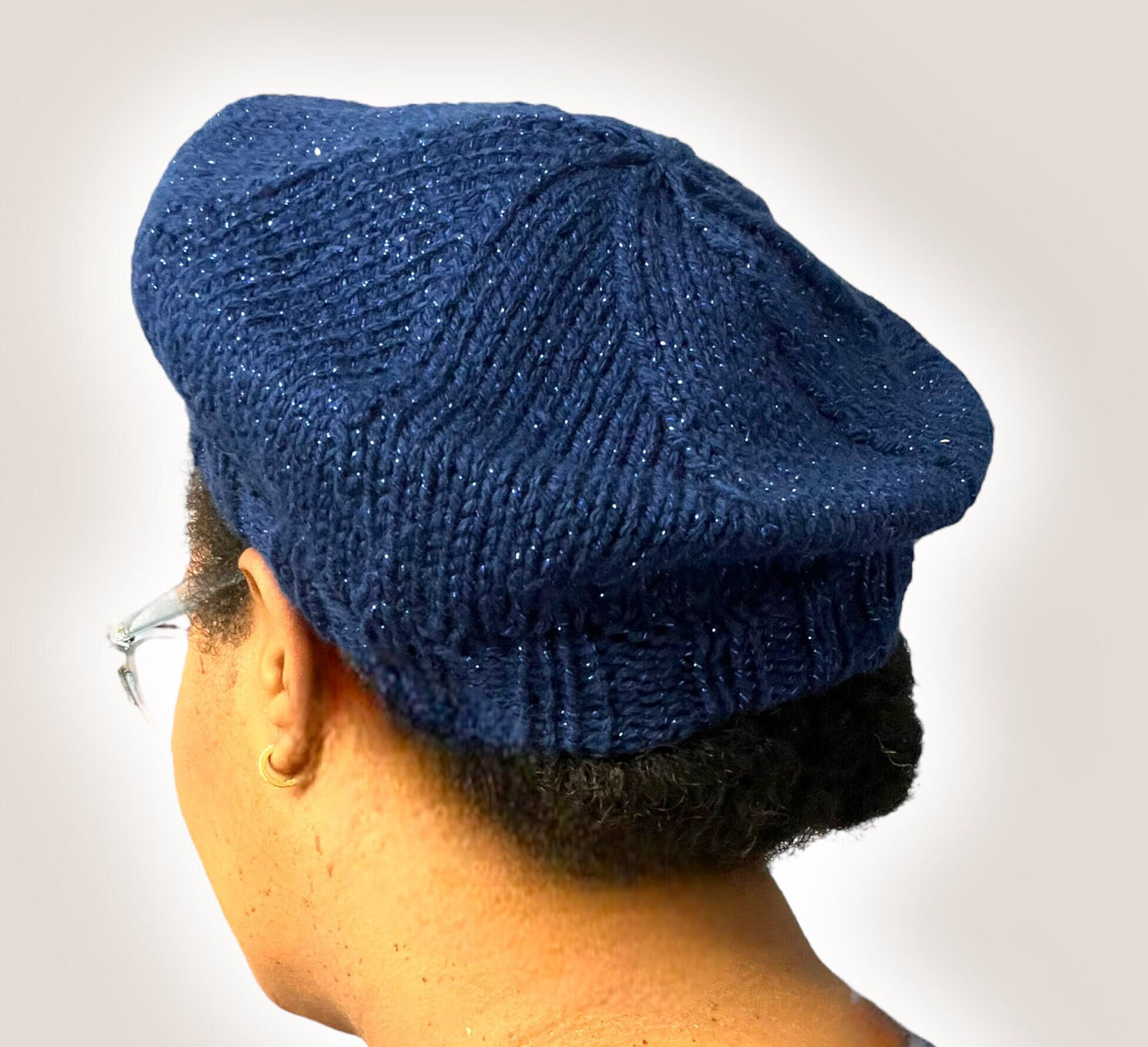 Hand Knit Beret | Sparkly Blue Beret | Blue Knitted Beret | Handmade | Free Shipping
