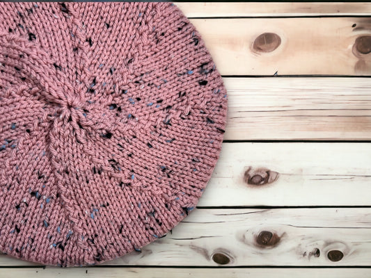 Pink Tweed Hand Knit Beret | Cozy Winter Hat | Women's Knitted Tam | Free Shipping