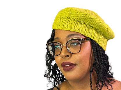 Hand Knit Beret | Lime Green Beret |  Cozy French hat | Handmade | Free Shipping