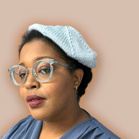 Hand Knit Beret | Sparkly Beret | Light Blue Knitted Beret | Handmade | Free Shipping
