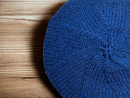 Hand Knit Beret | Sparkly Blue Beret | Blue Knitted Beret | Handmade | Free Shipping