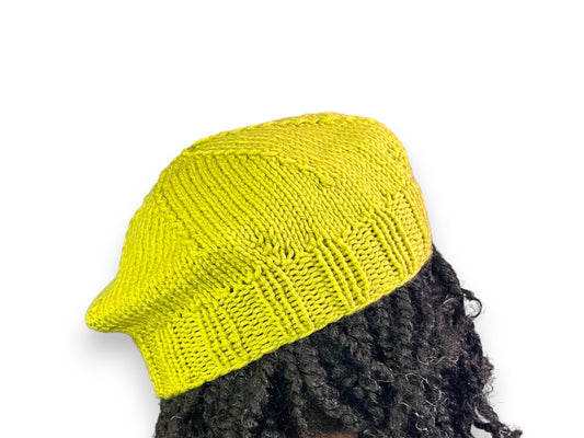 Hand Knit Beret | Lime Green Beret |  Cozy French hat | Handmade | Free Shipping