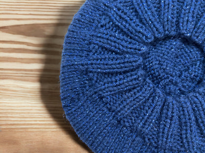 Hand Knit Beret | Sparkly Blue Beret | Blue Knitted Beret | Handmade | Free Shipping